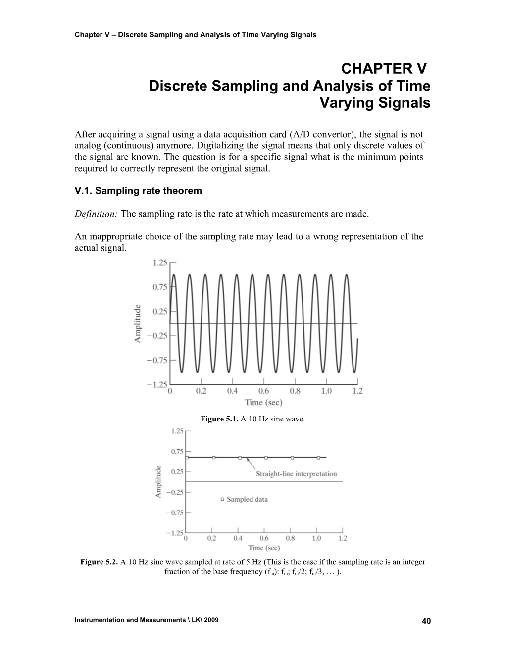 Chapter V Discrete Sampling and Analysis of Time Varying Signals