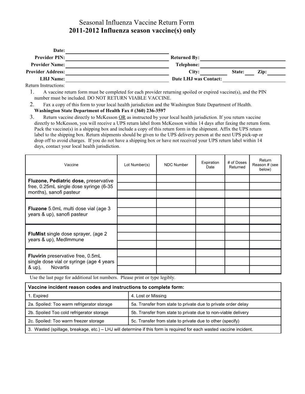 Seasonal Flu Vaccine Return Form