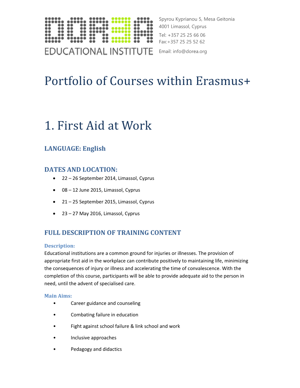Portfolio of Courses Within Erasmus+