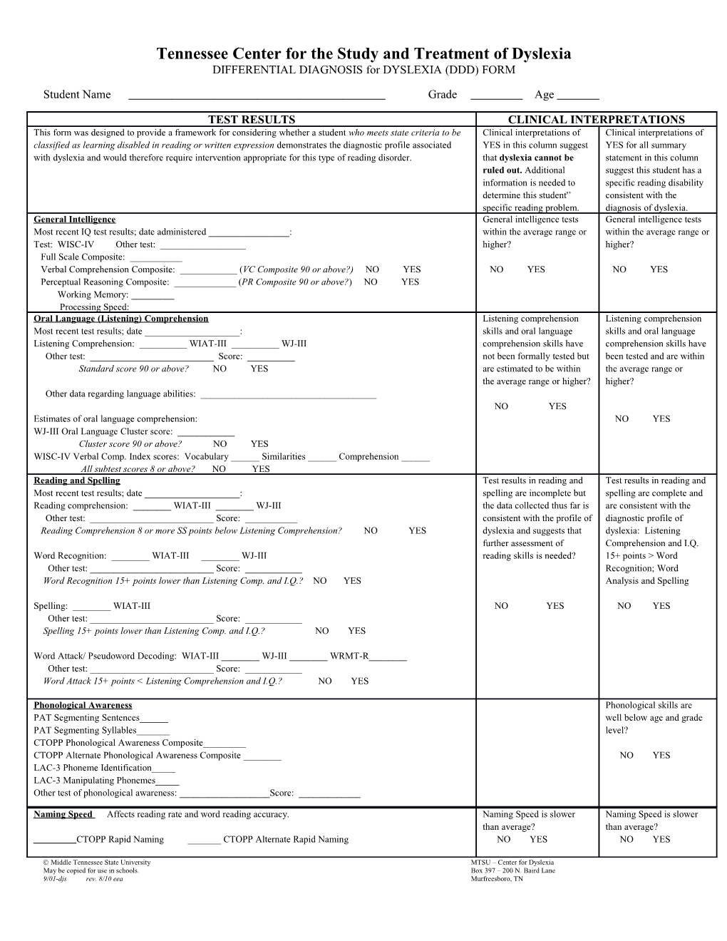 Tennessee Center for the Study and Treatment of Dyslexia