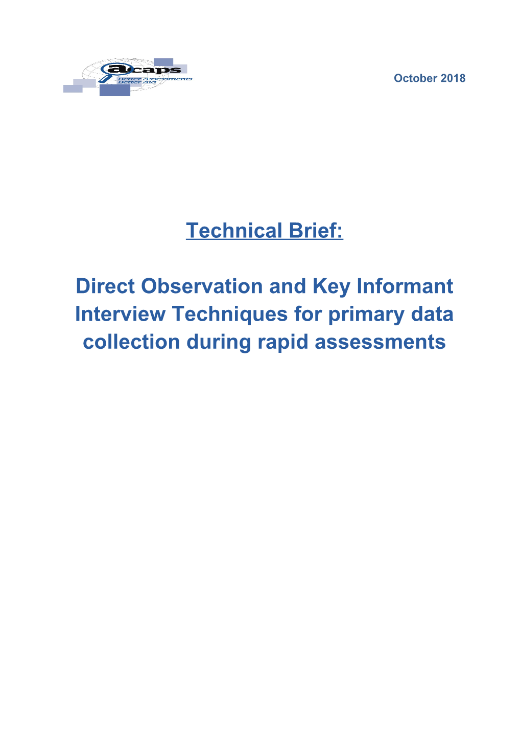 Technical Brief Direct Observation and Key Informant Interview Techniques
