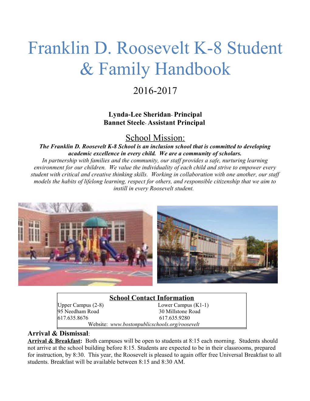 Franklin D. Roosevelt K-8 Student & Family Handbook