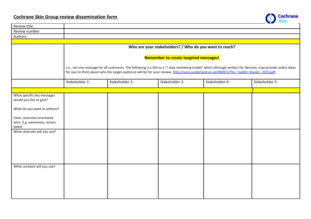 Formal Cochrane Review Dissemination Activities