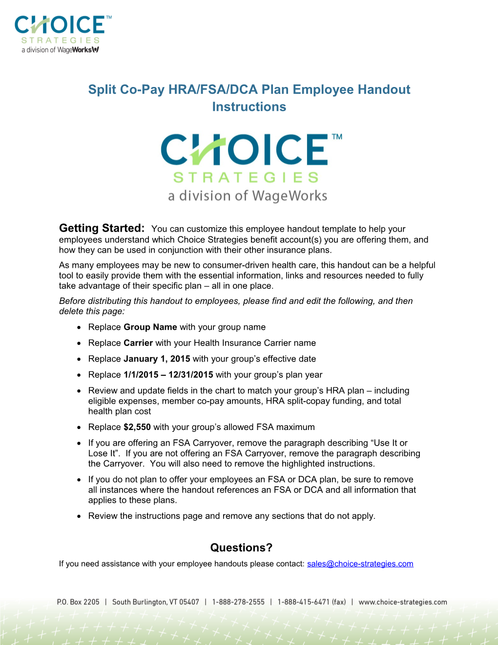 Split Co-Pay HRA/FSA/DCA Plan Employee Handoutinstructions