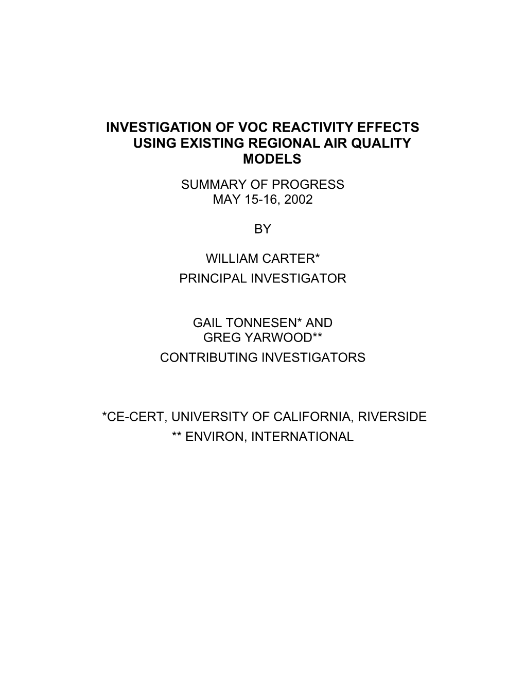 Evaluation of Atmospheric Impacts