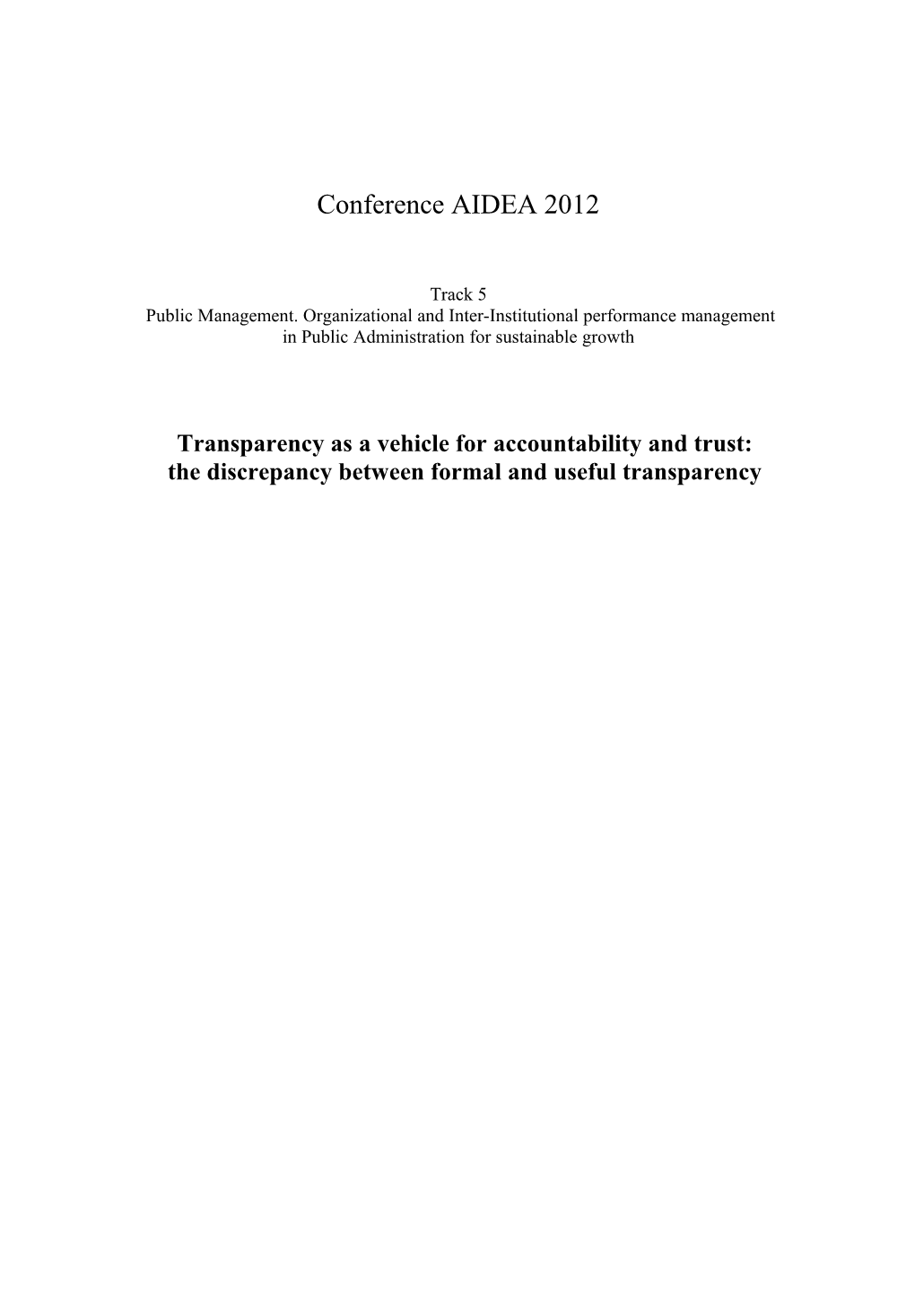Making Transparency Transparent: an Assessment Model for Local Government