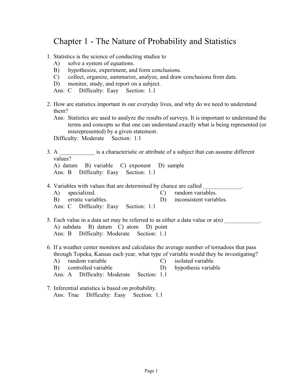 Chapter 1 - the Nature of Probability and Statistics