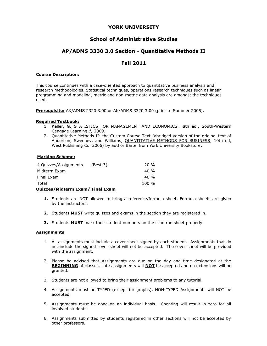 AP/ADMS 3330 3.0 Section- Quantitative Methods II