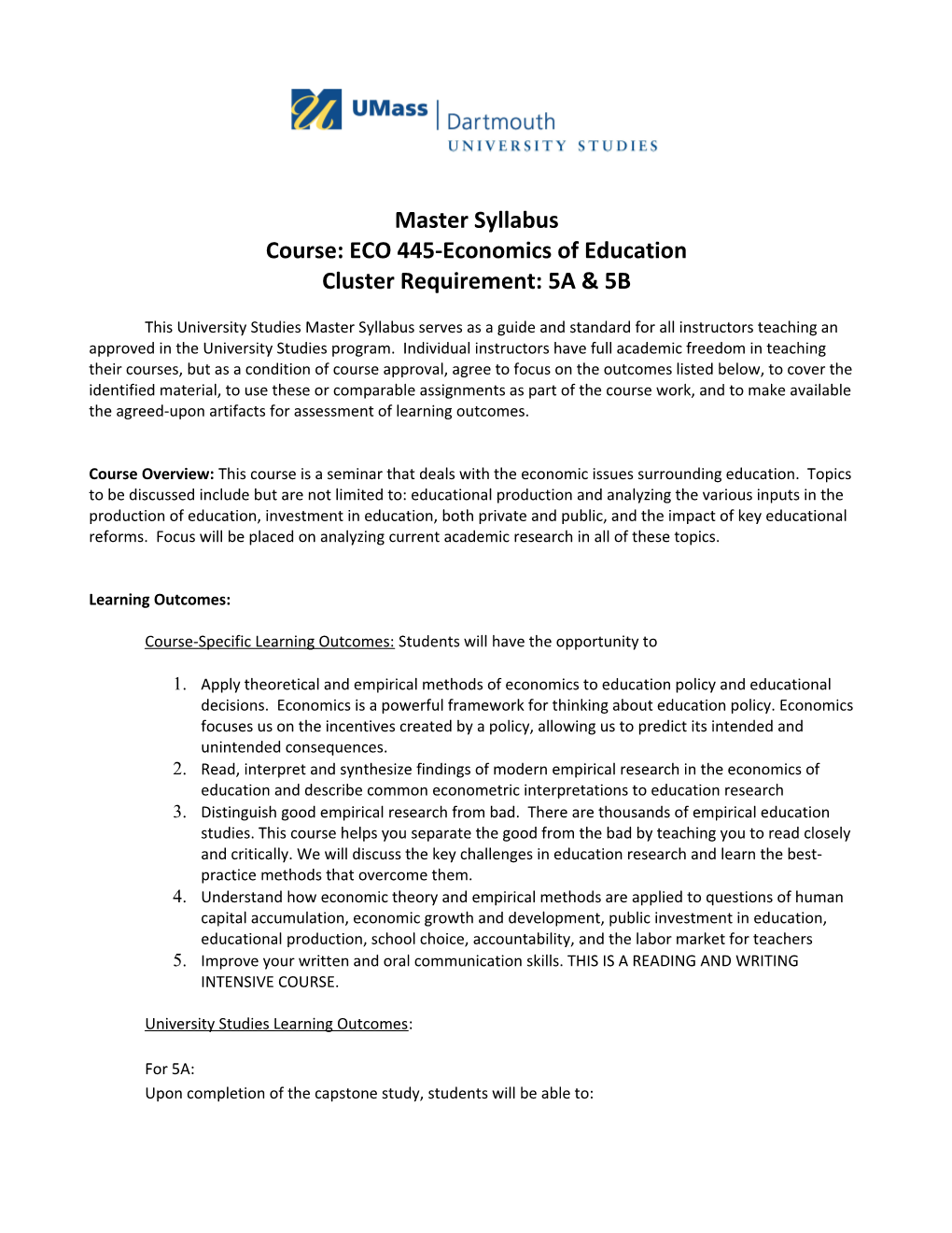 Course: ECO 445-Economics of Education