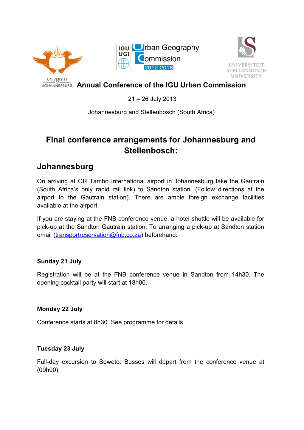 Annual Conference of the IGU Urban Commission