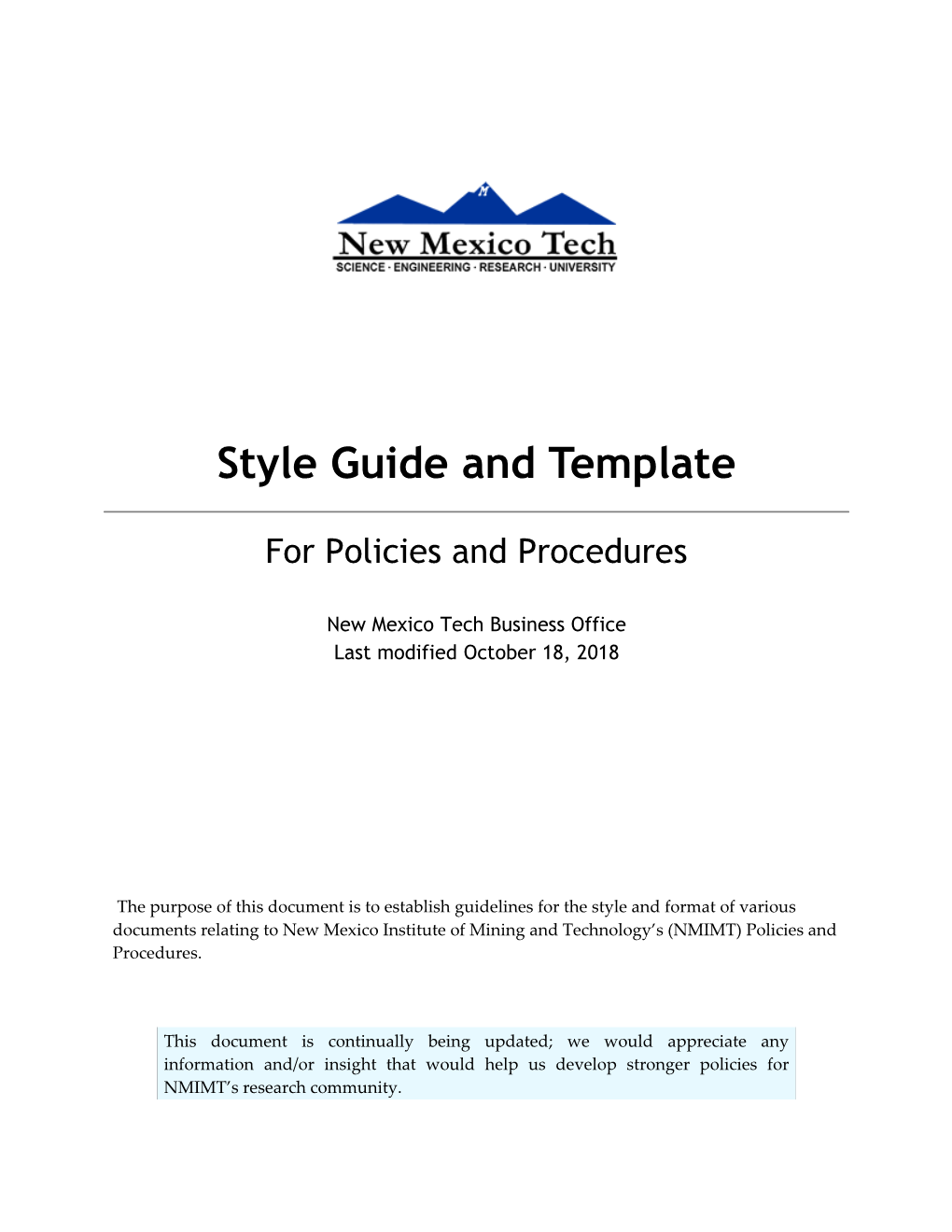 Style Guide and Template for Policies and Procedureslast Revised: October 26, 2018