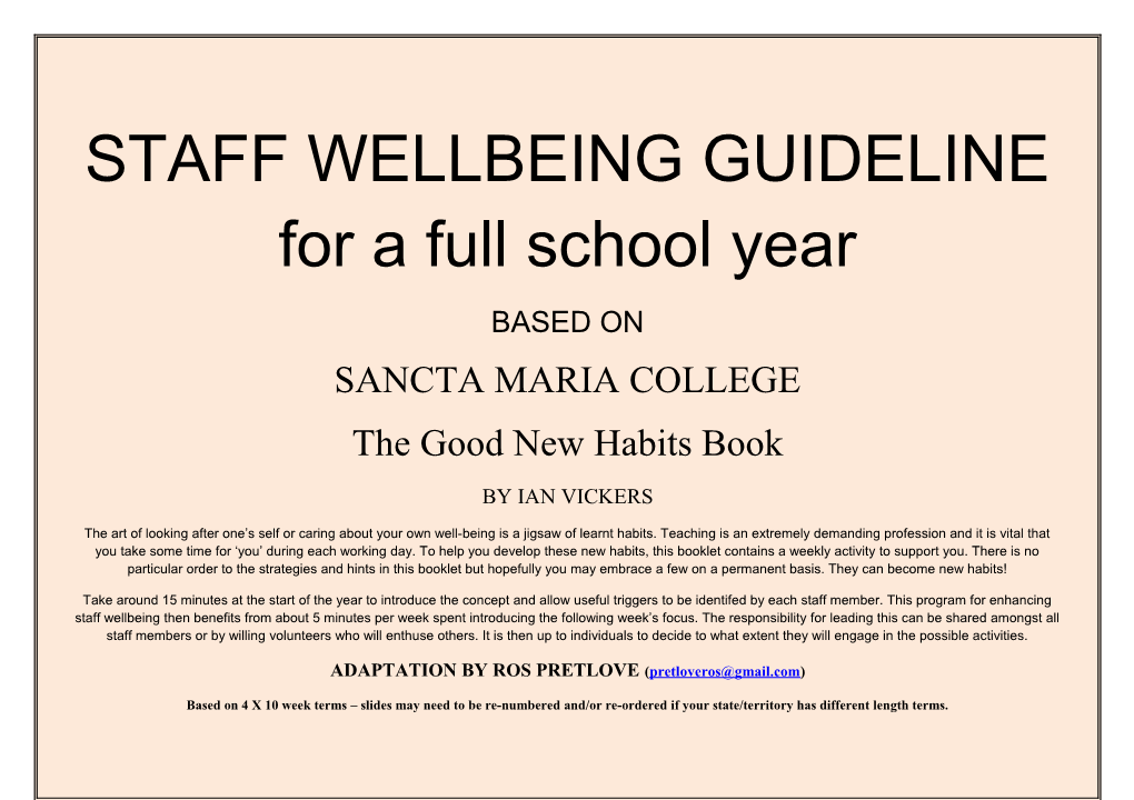STAFF WELLBEING GUIDELINE for a Full School Year