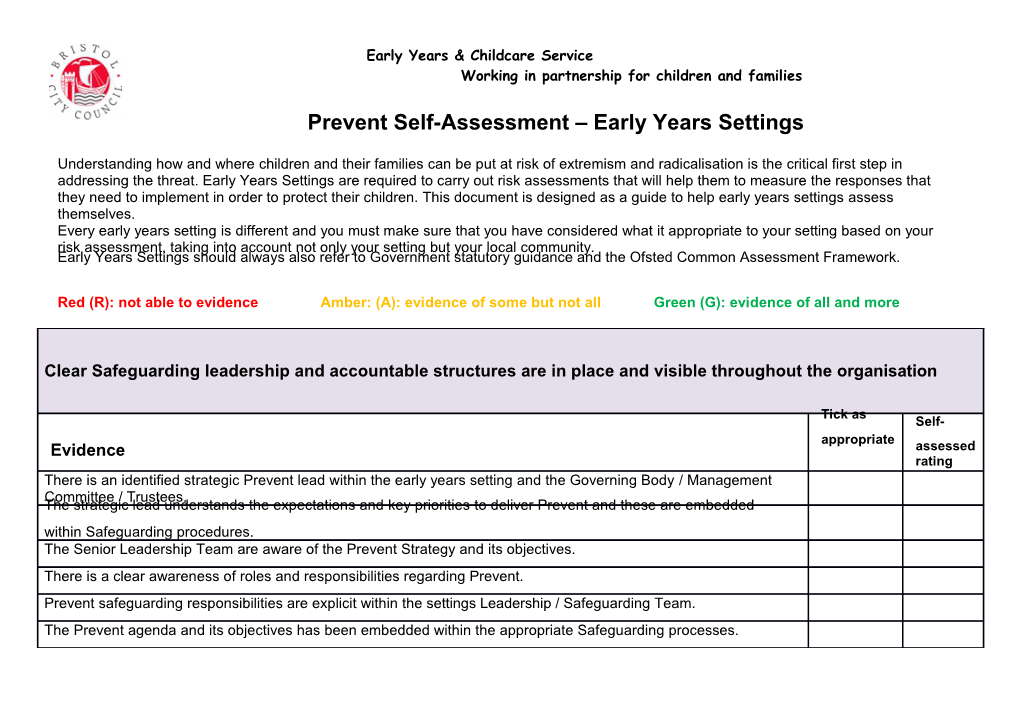 Prevent Self-Assessment Early Years Settings