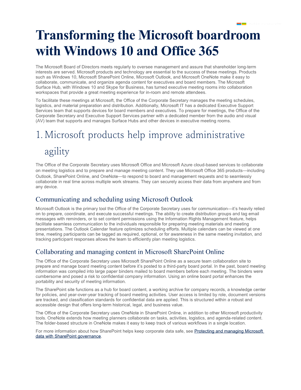 Transforming the Microsoft Boardroom with Windows 10 and Office 365