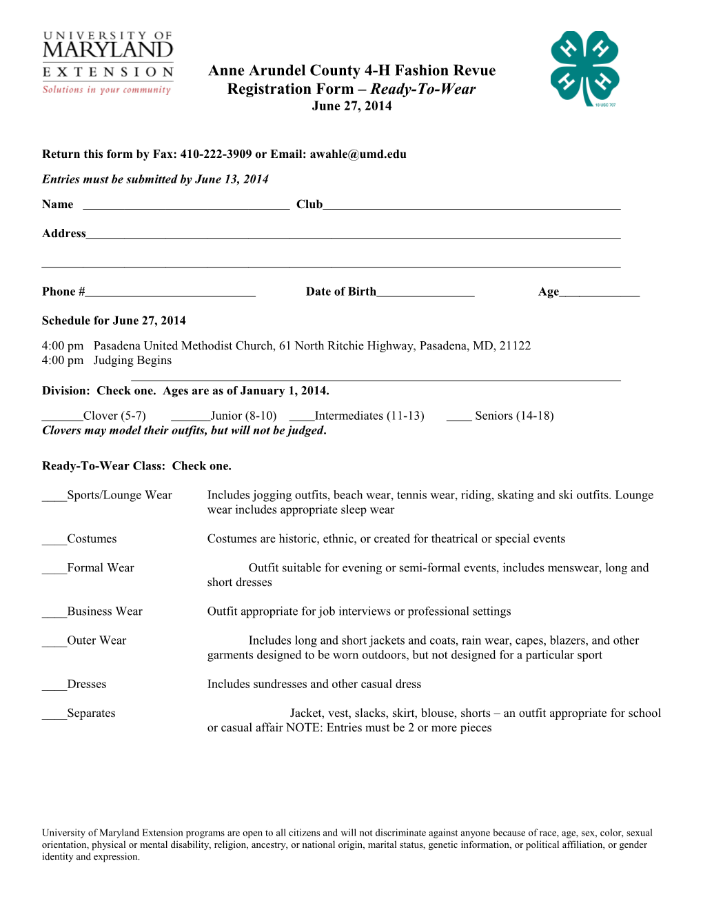 Registration Form Ready-To-Wear