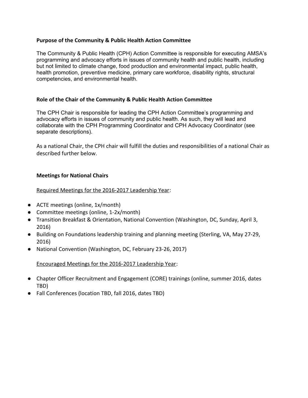 Purpose of the Community & Public Health Action Committee