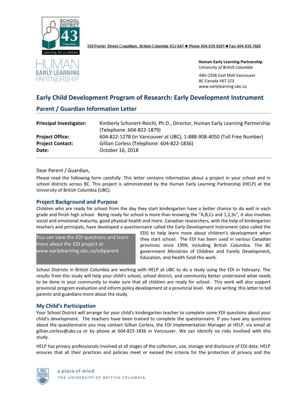 Early Child Development Program of Research: Early Development Instrument