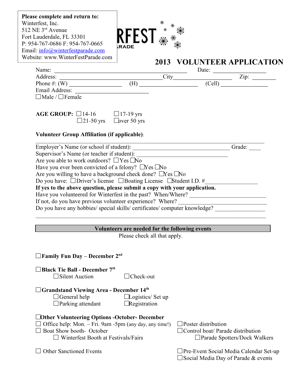 2013 Volunteer Application
