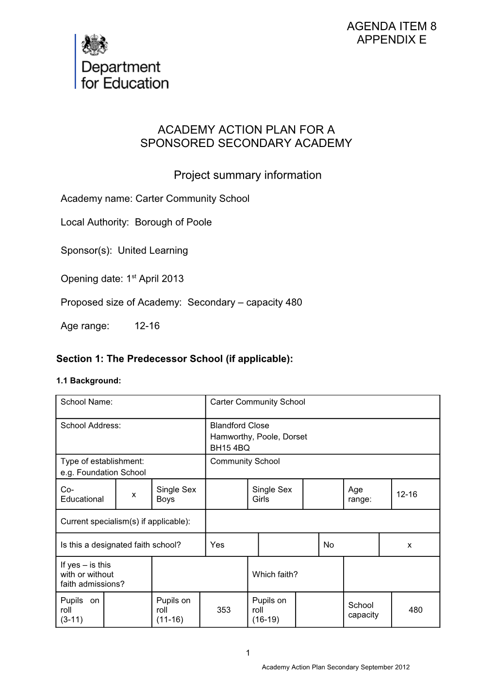 Section 1: the Predecessorschool (If Applicable)