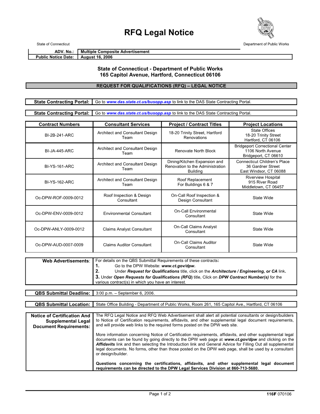 State of Connecticut- Department of Public Works