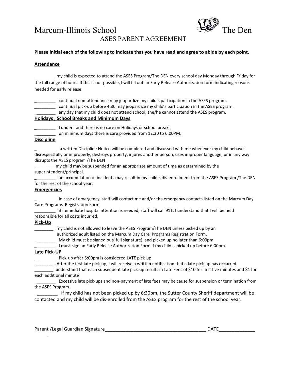 Ases Parent Agreement