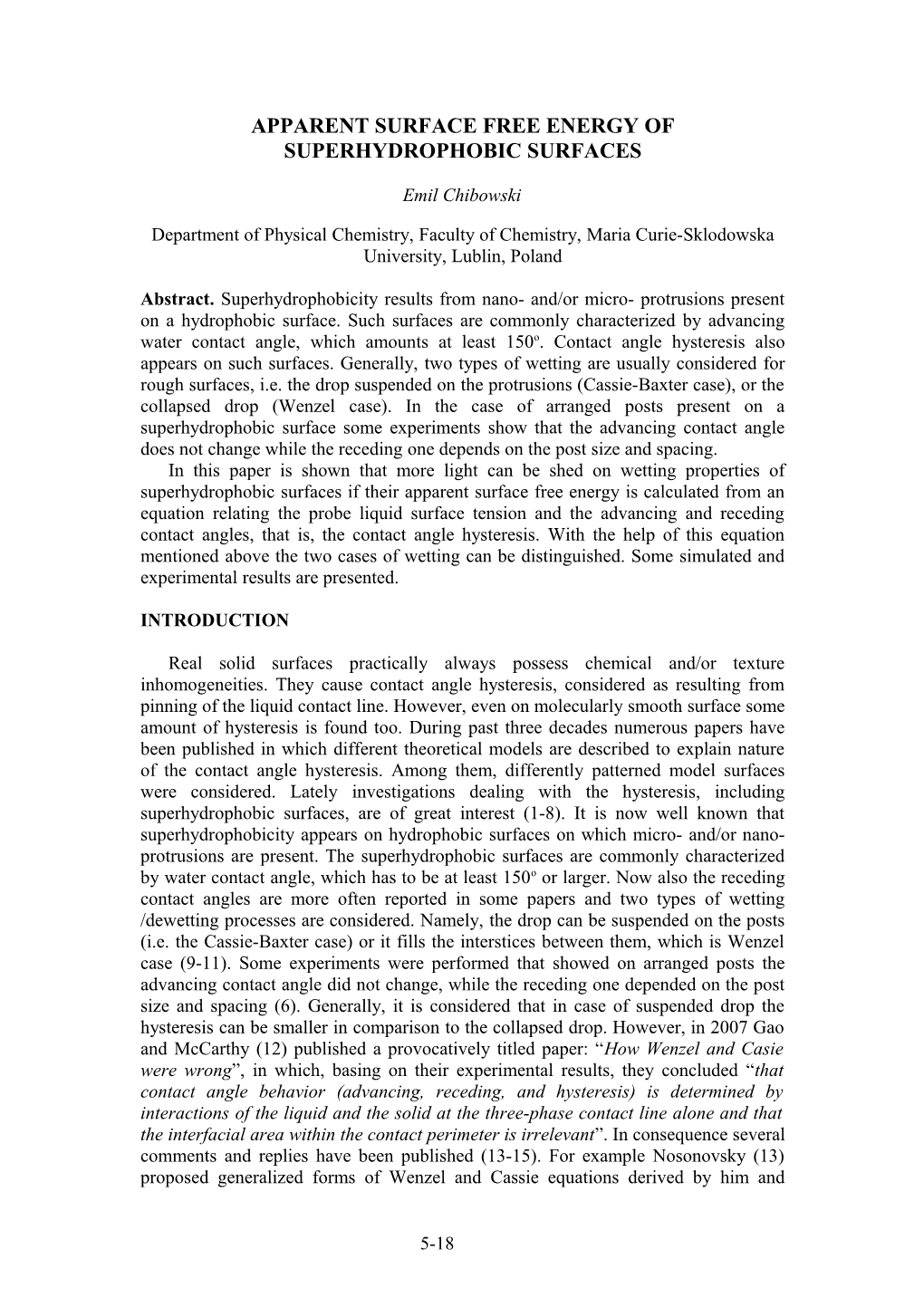 Apparent Surface Free Energy of Superhydrophobic Surfaces