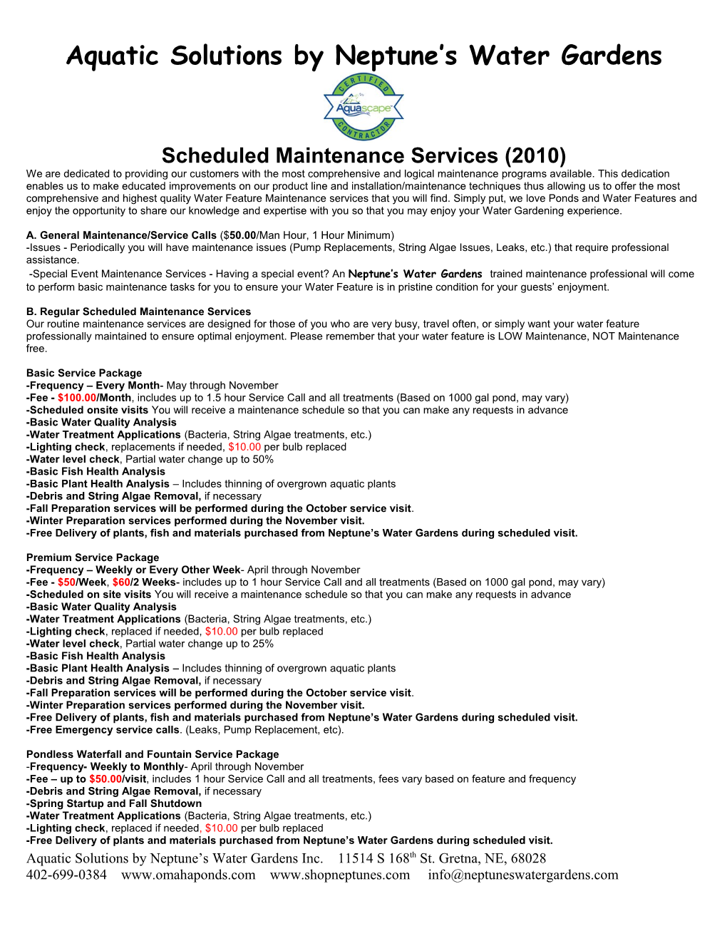 Scheduled Maintenance Services (2009)
