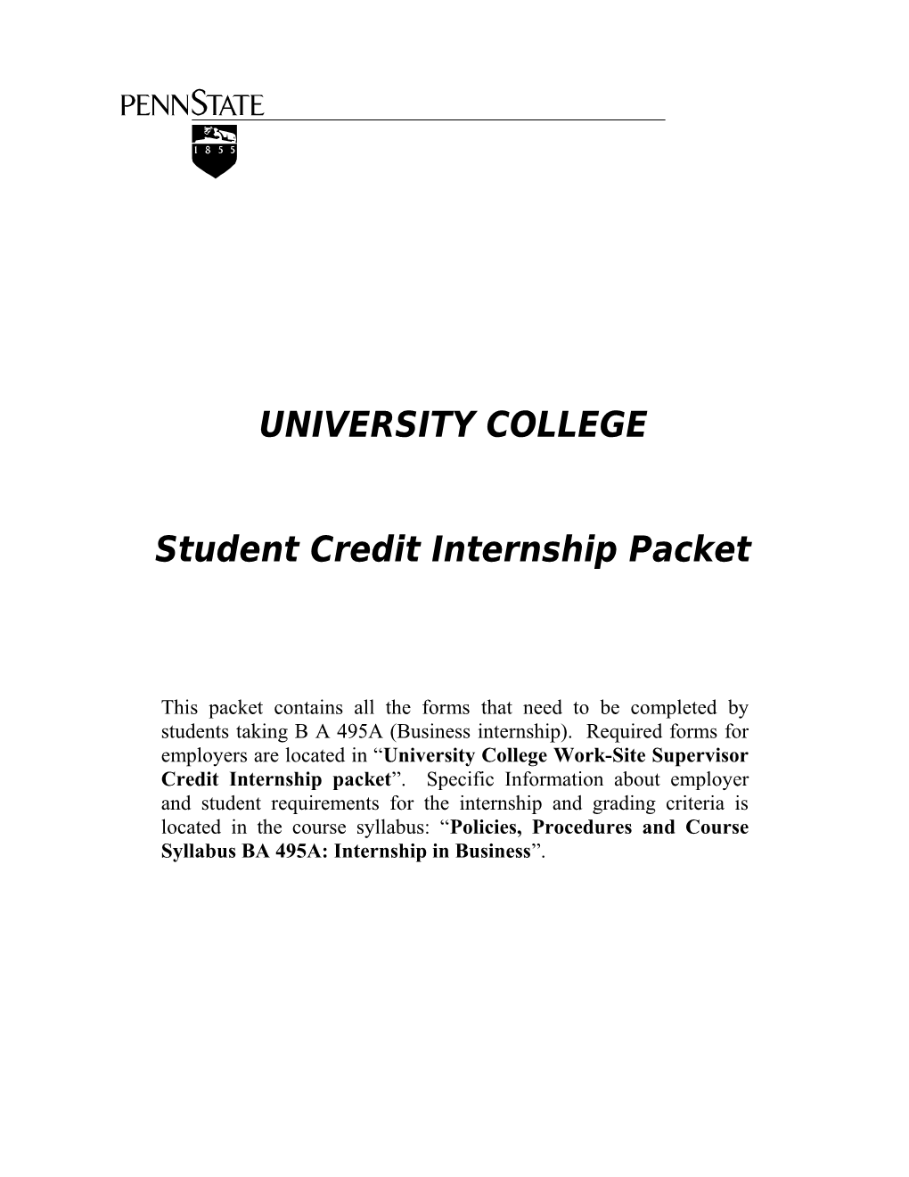 Student Credit Internship Packet