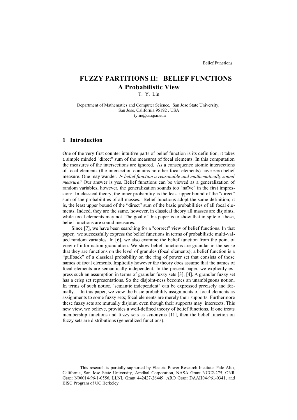 FUZZY PARTITIONS II: BELIEF FUNCTIONS a Probabilistic View