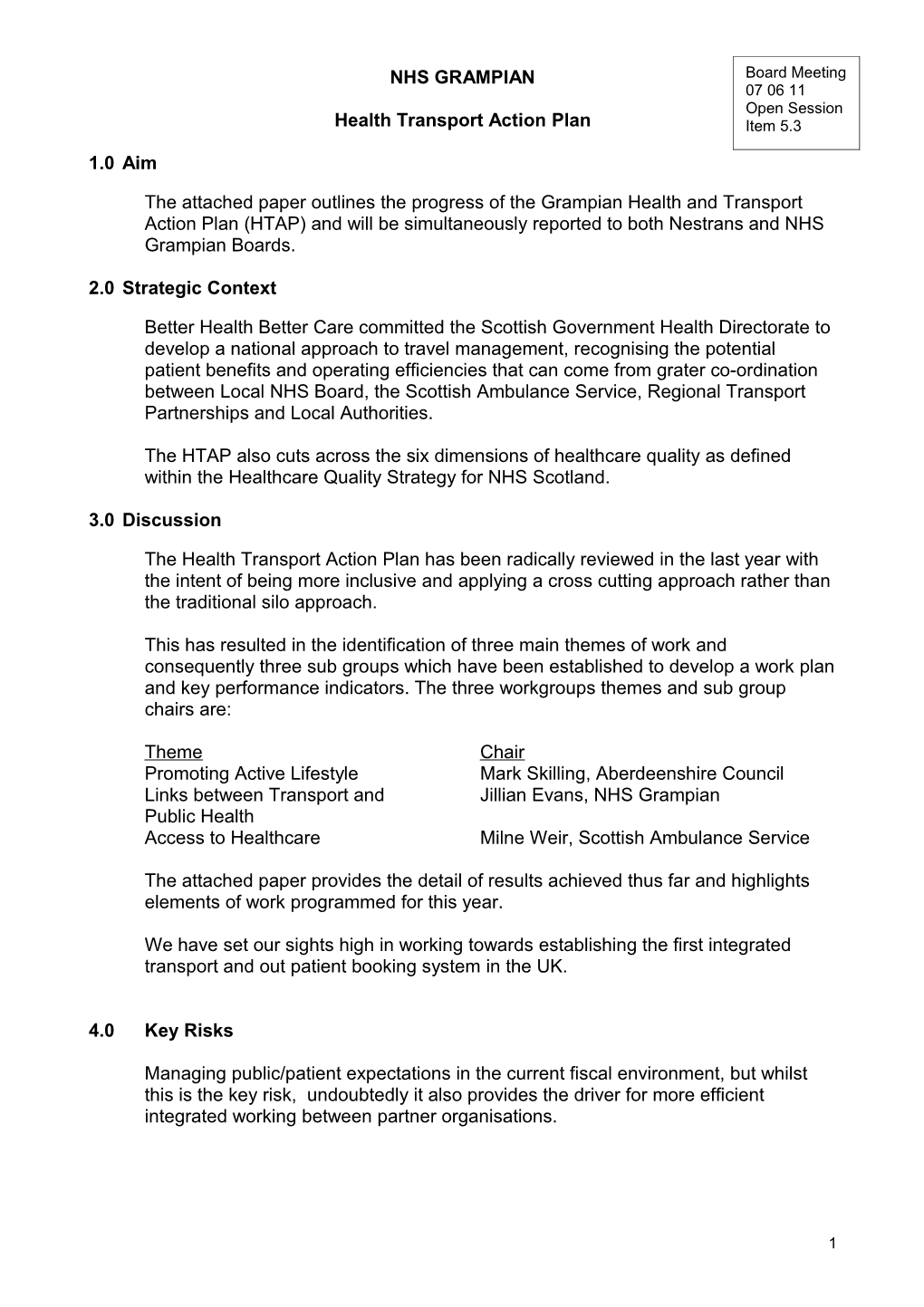 Item 5.3 for 7 June 2011 Health and Transport Action Plan Cover Page