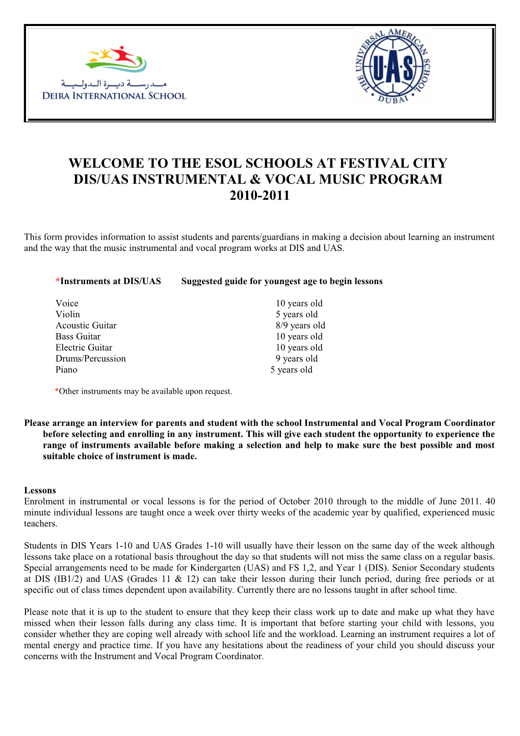 Nist Instrumental & Vocal Program Registration