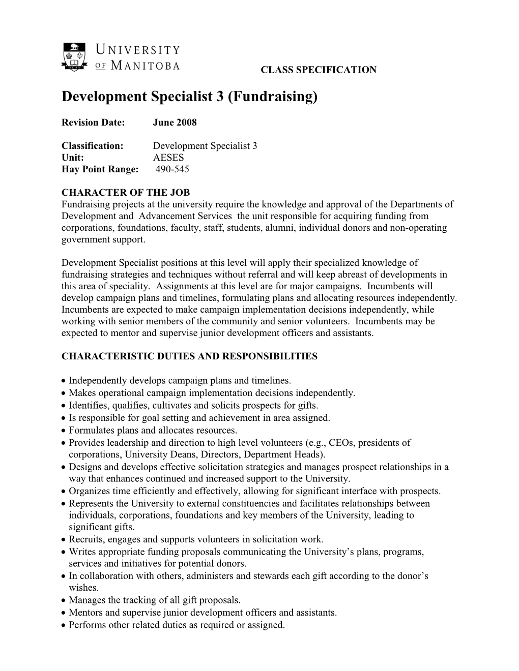 Development Specialist 3 (Fundraising)