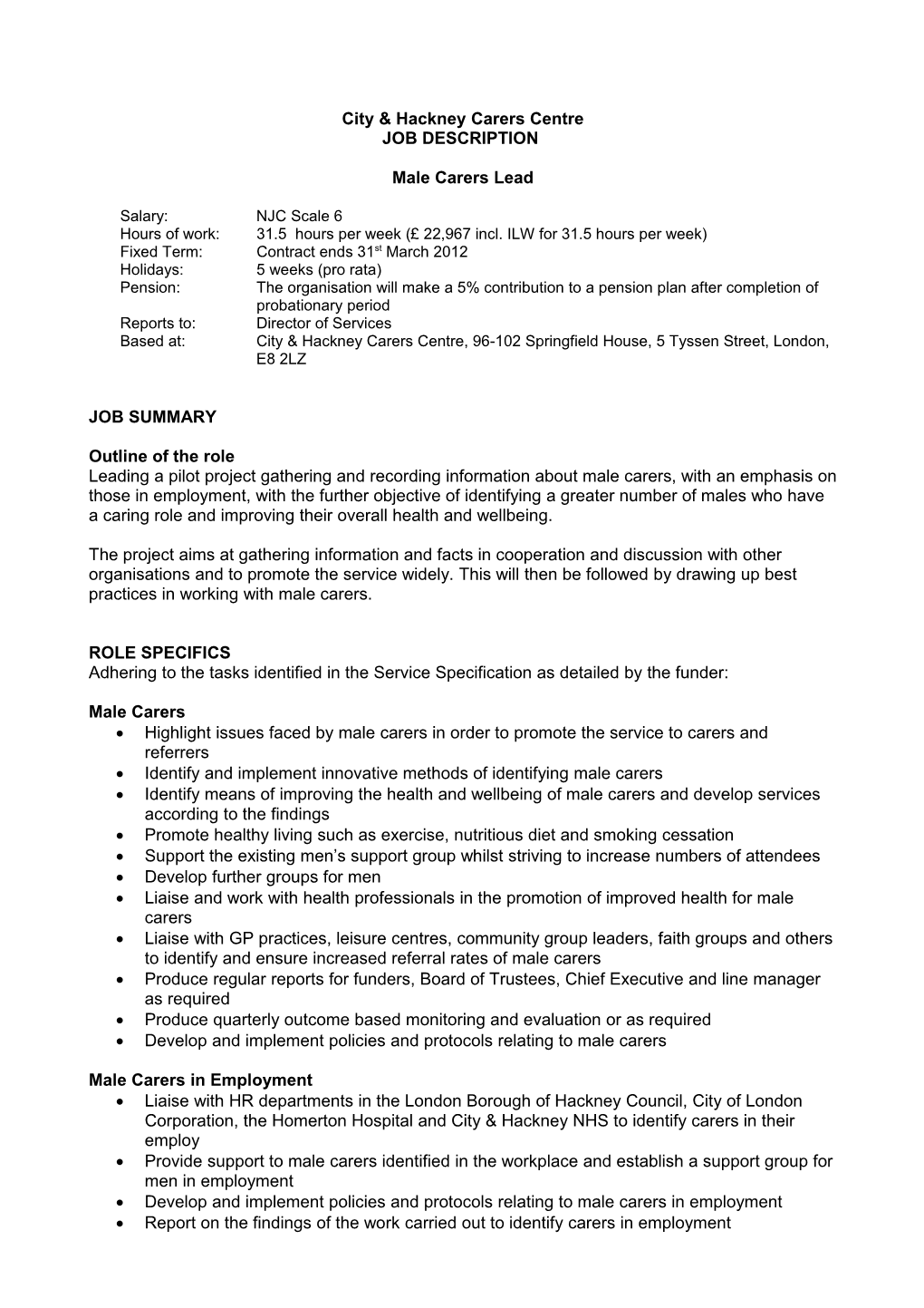 Hackney Carers Centre	Job Description - Director