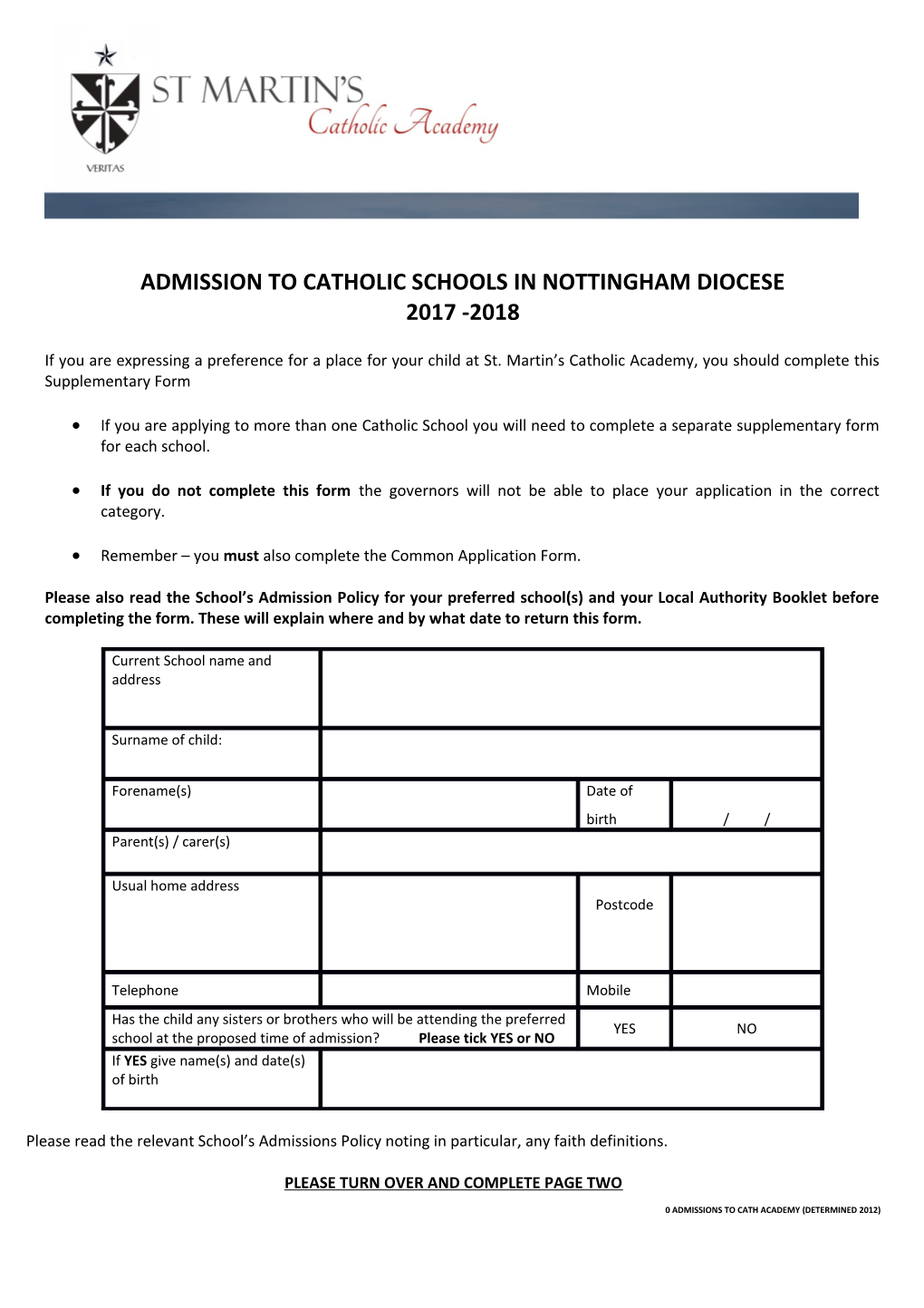 Admission to Catholic Schools in Nottingham Diocese