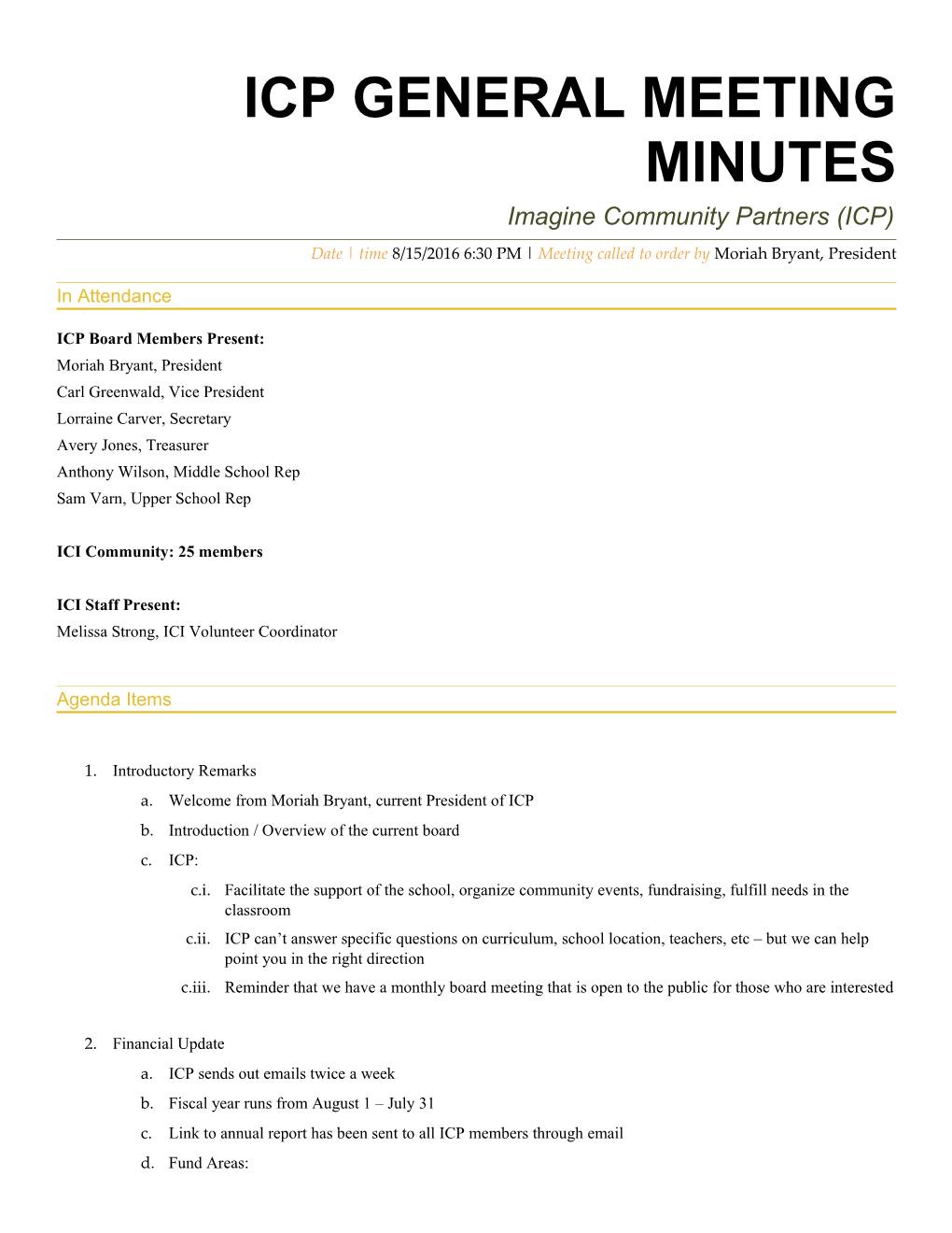 ICP General Meeting MINUTES
