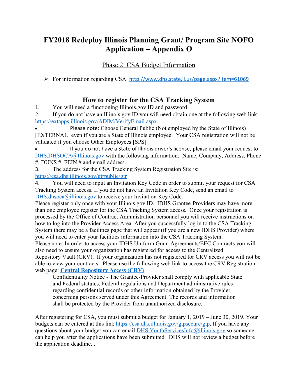 FY2018 Redeploy Illinois Planning Grant/ Program Site NOFO Application Appendix O