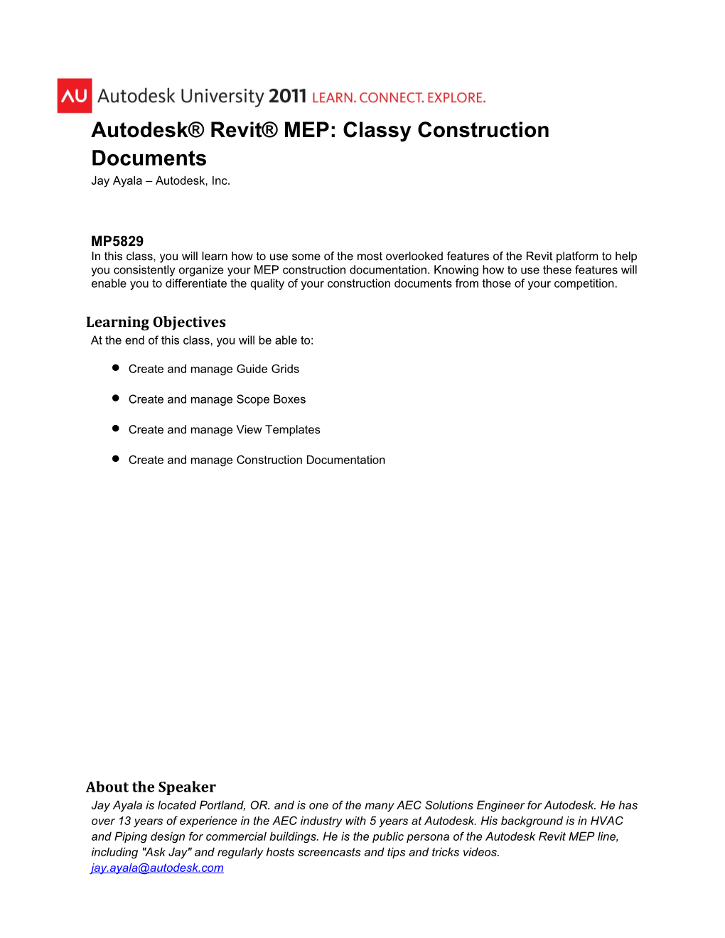 Autodesk Revit MEP: Classy Construction Documents