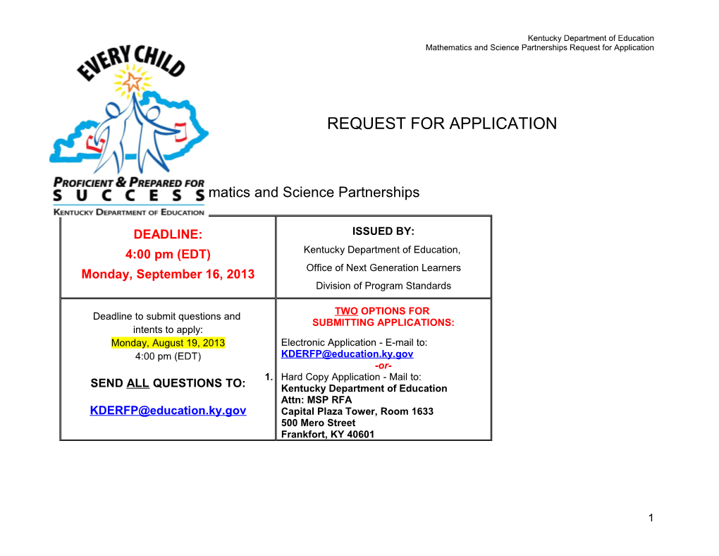 Mathematics and Science Partnerships Request for Application