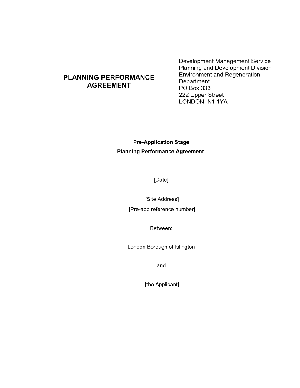 Template Pre-App Planning Performance Agreement (April 2016)