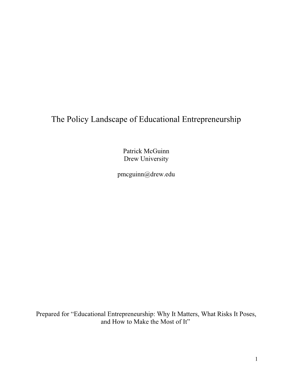 The Policy Landscape of Educational Entrepreneurship