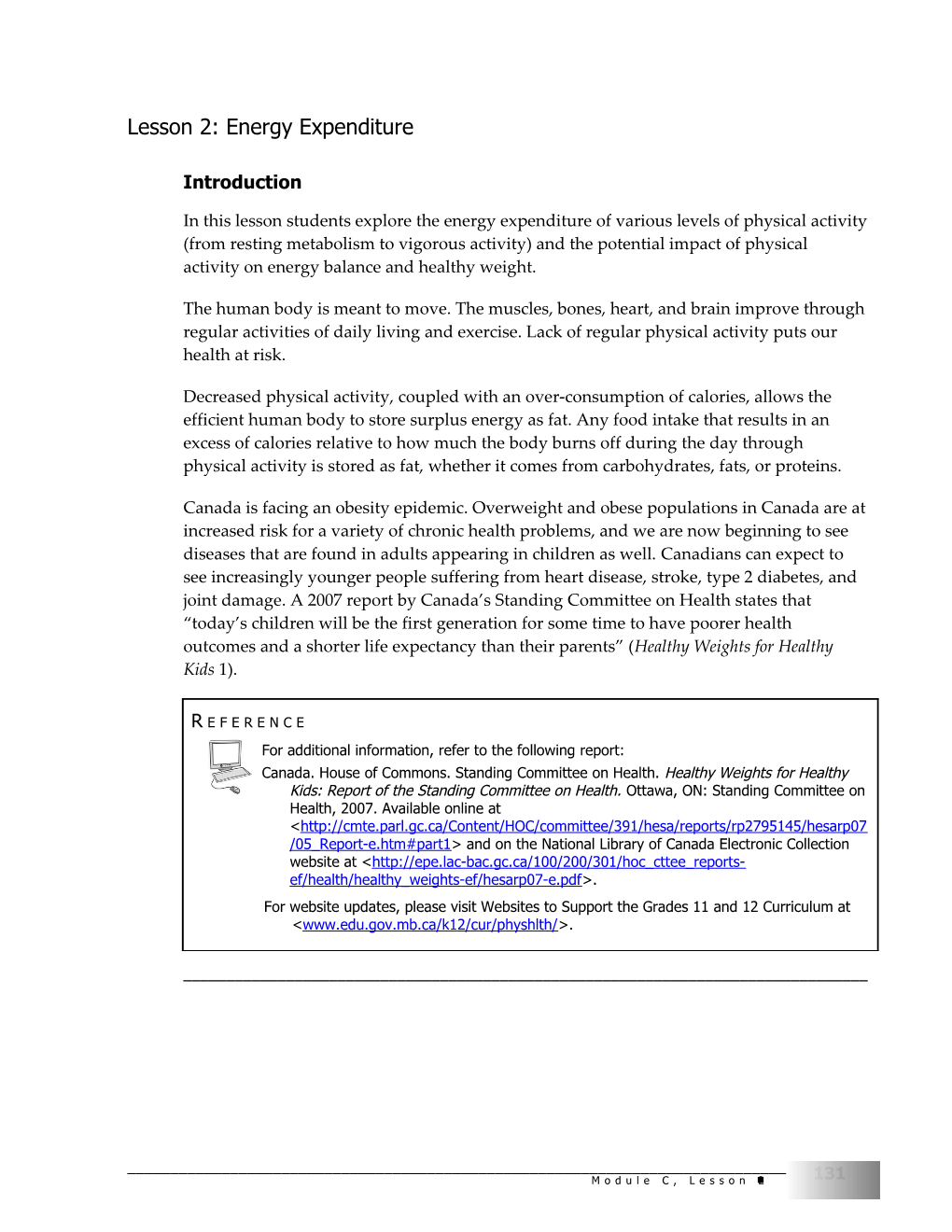 Lesson 2: Energy Expenditure