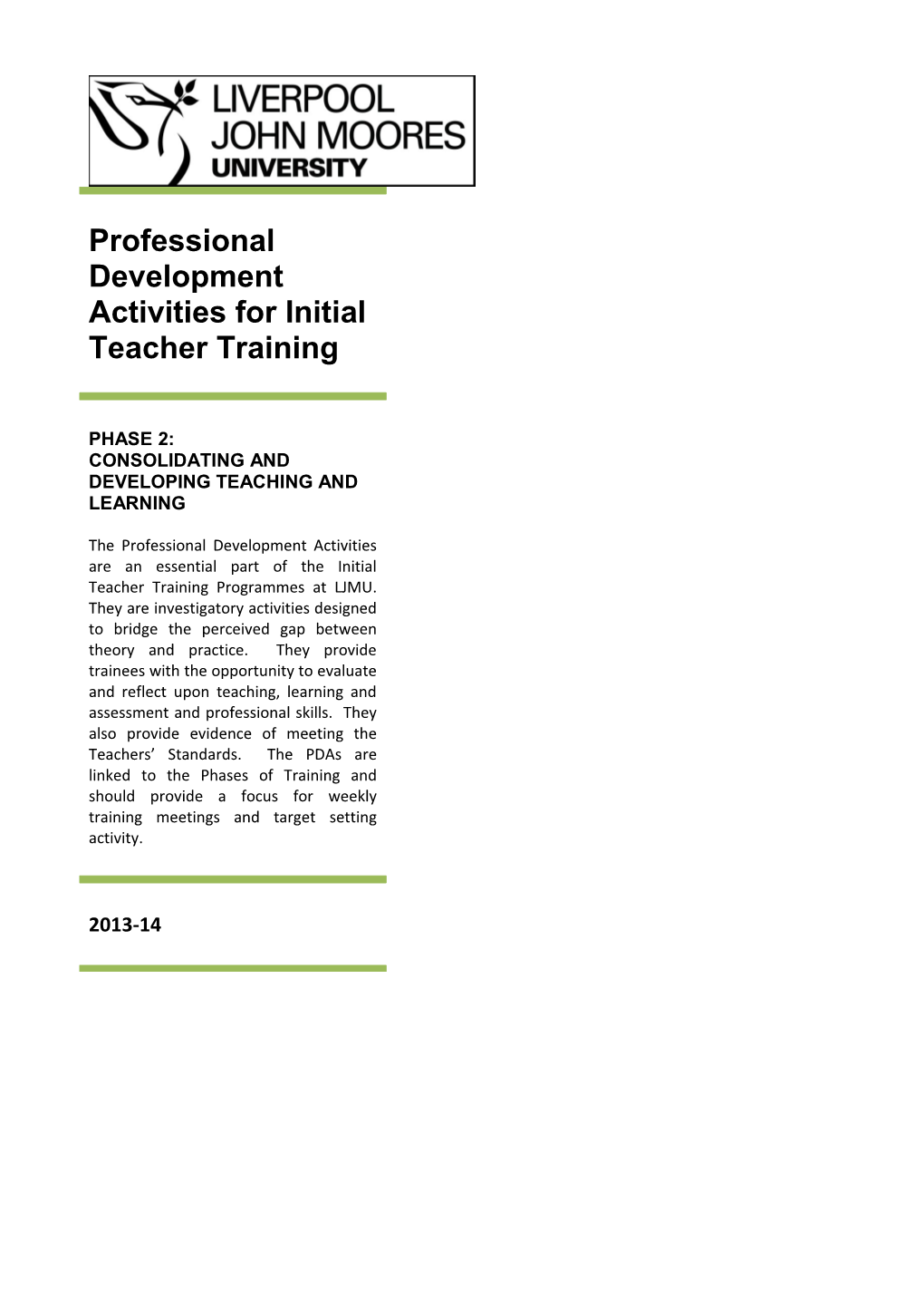 Professional Development Activities for Initial Teacher Training