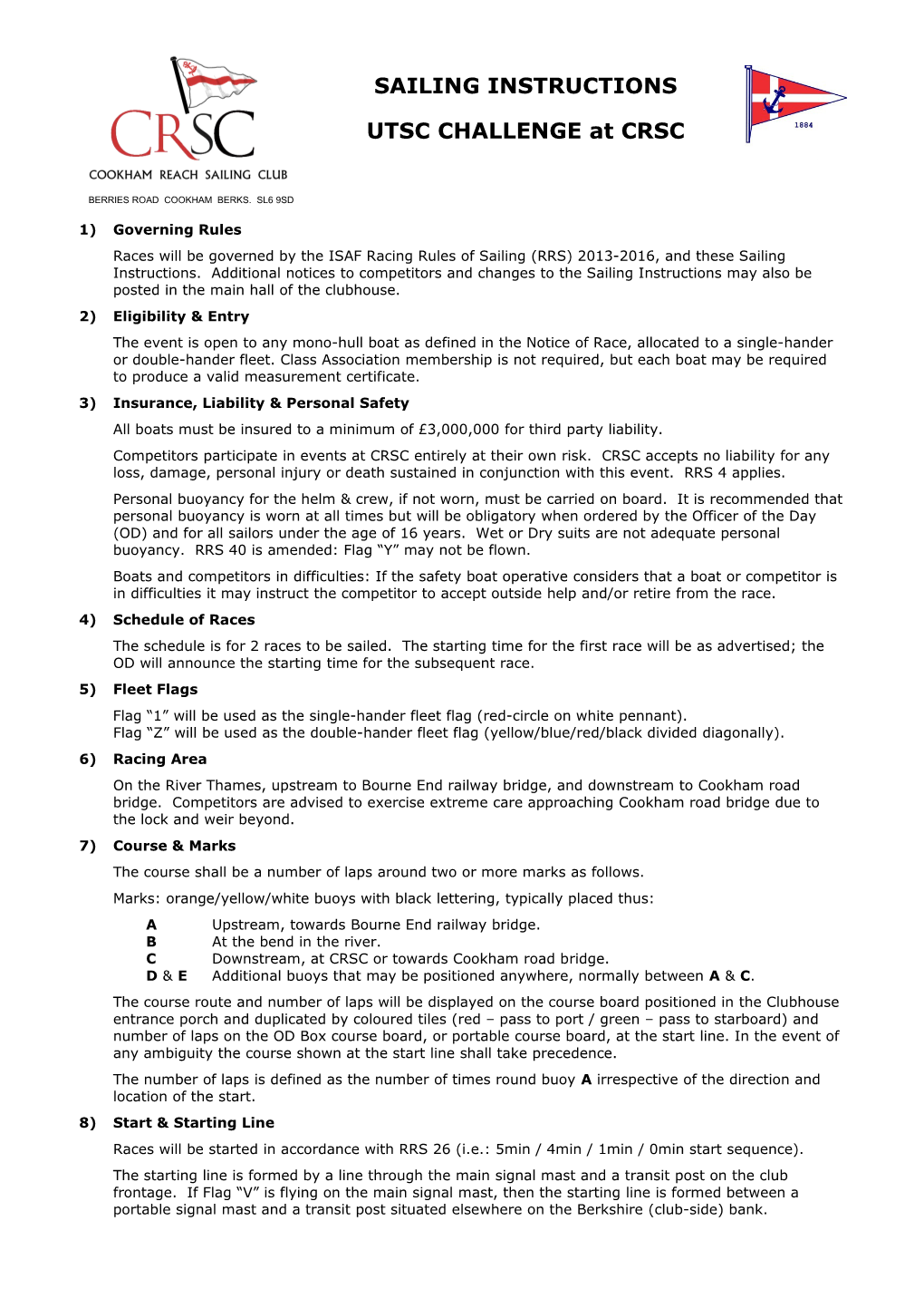 Sailing Instructions for Merlin Rocket Open Meeting for the Thames Trophy