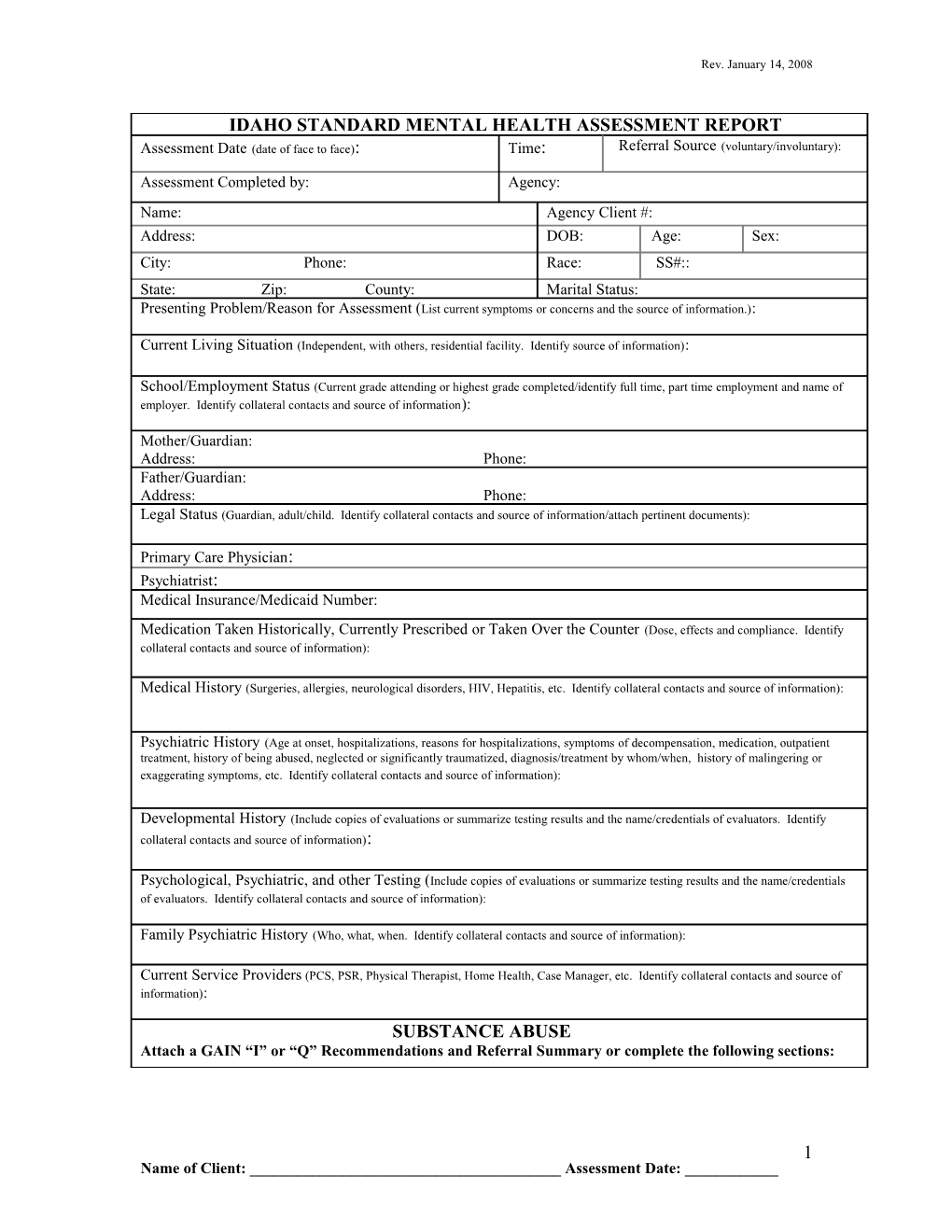 Signature and Credentials of Individual Completing This Assessmentdate