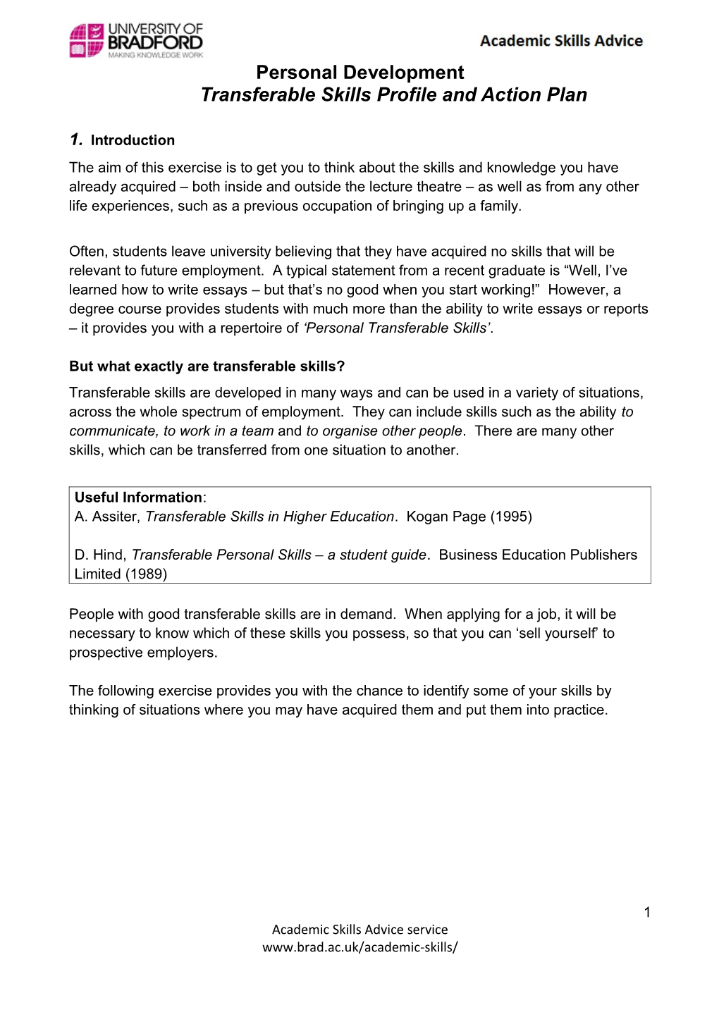 Transferable Skills Profile and Action Plan