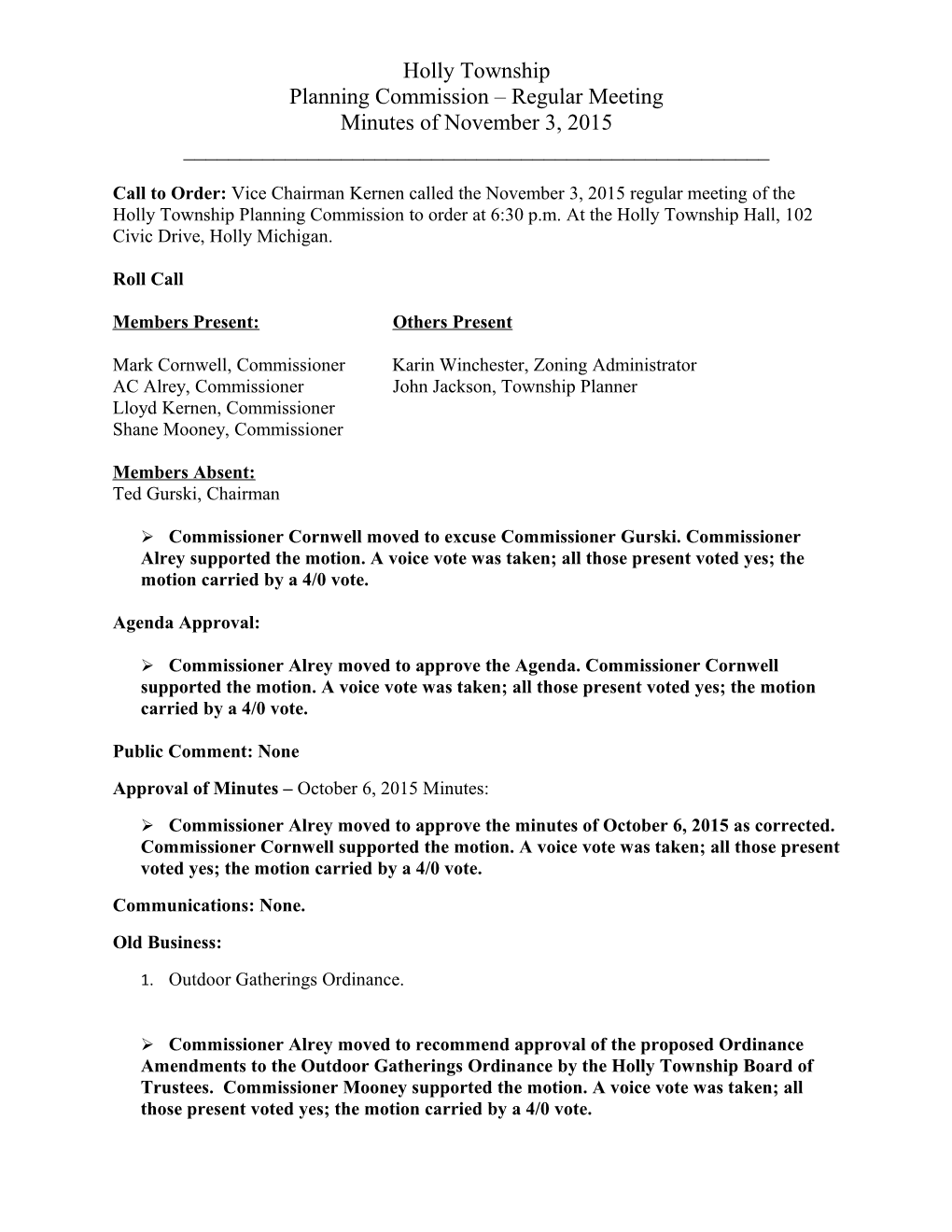 Holly Township Planning Commission Regular Meeting Minutes September 1, 2015Page 1 of 3