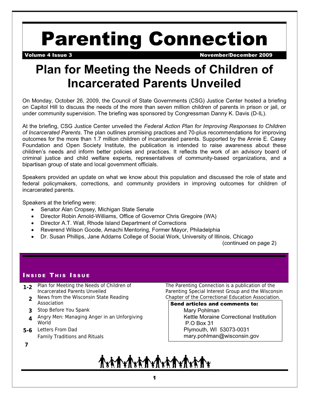Plan for Meeting the Needs of Children of Incarcerated Parents Unveiled