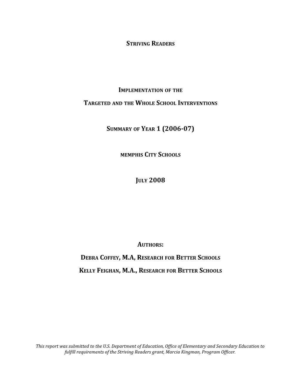 Striving Readers Implementation Study 2006-2007: Memphis City Schools (MS Word)