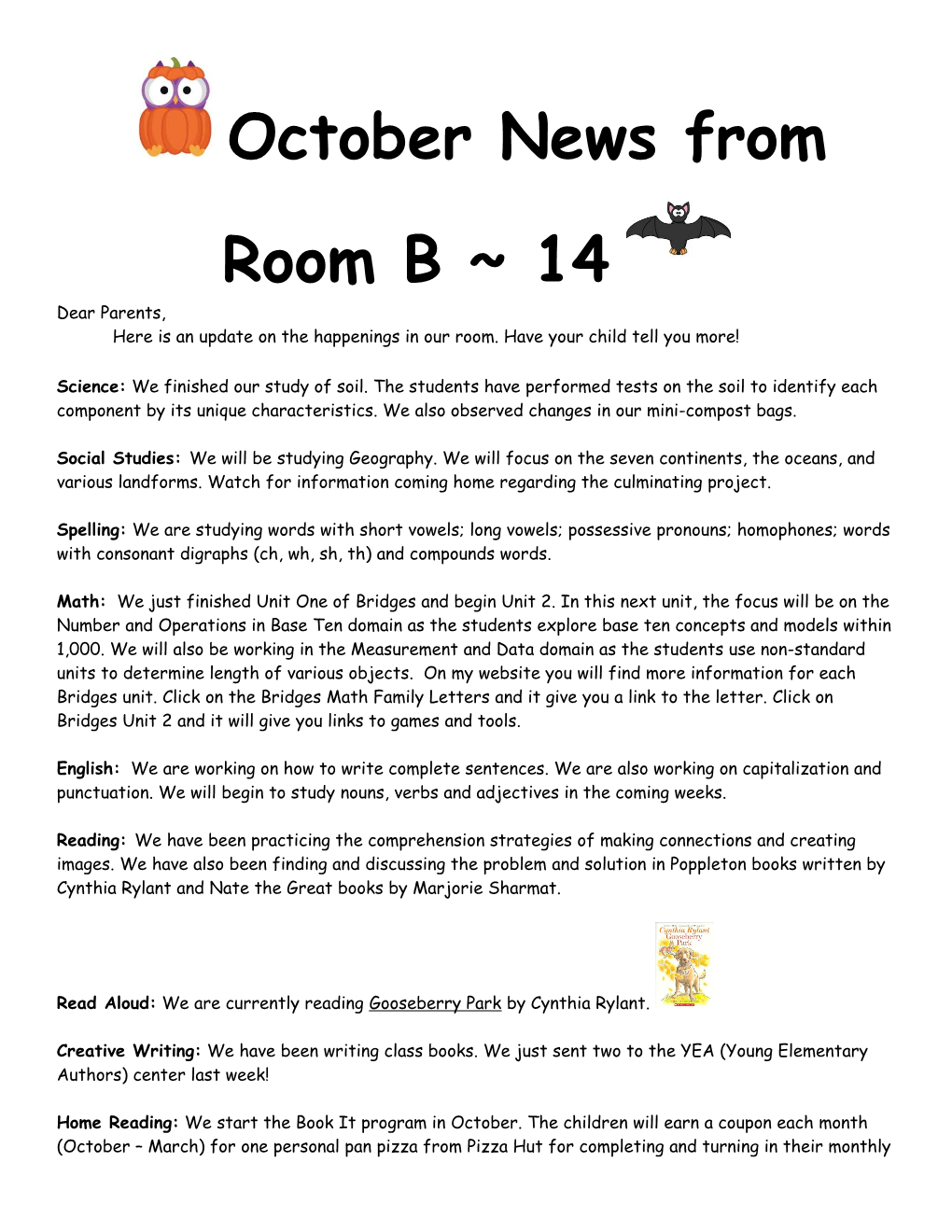 October News from Room 6