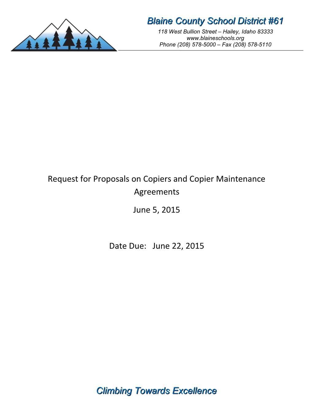 Request for Proposals on Copiers and Copier Maintenance Agreements